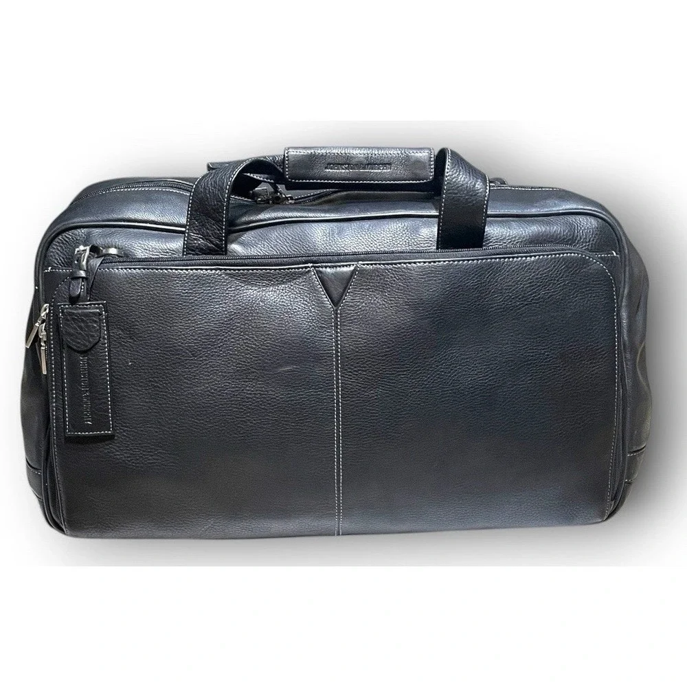 Johnston & Murphy Leather Black Large Weekender Travel Duffle Bag 22